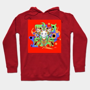 techno monster in woman mask in the robot warfare ecopop art Hoodie